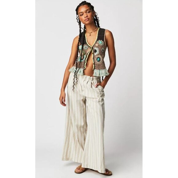 Free People Canyon Combo Desert Rose Crochet Fringe Boho Cropped Vest Medium NWT - Picture 4 of 14